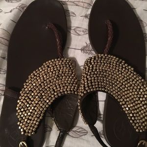 BCBG sandals with gold beading very sturdy